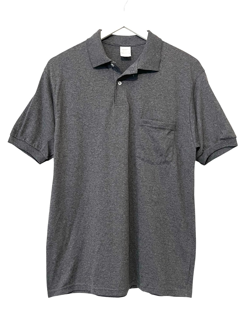 Hanes EcoSmart Men's Cotton-Blend Jersey Polo Shirt with‎ Pocket, Gray, Medium